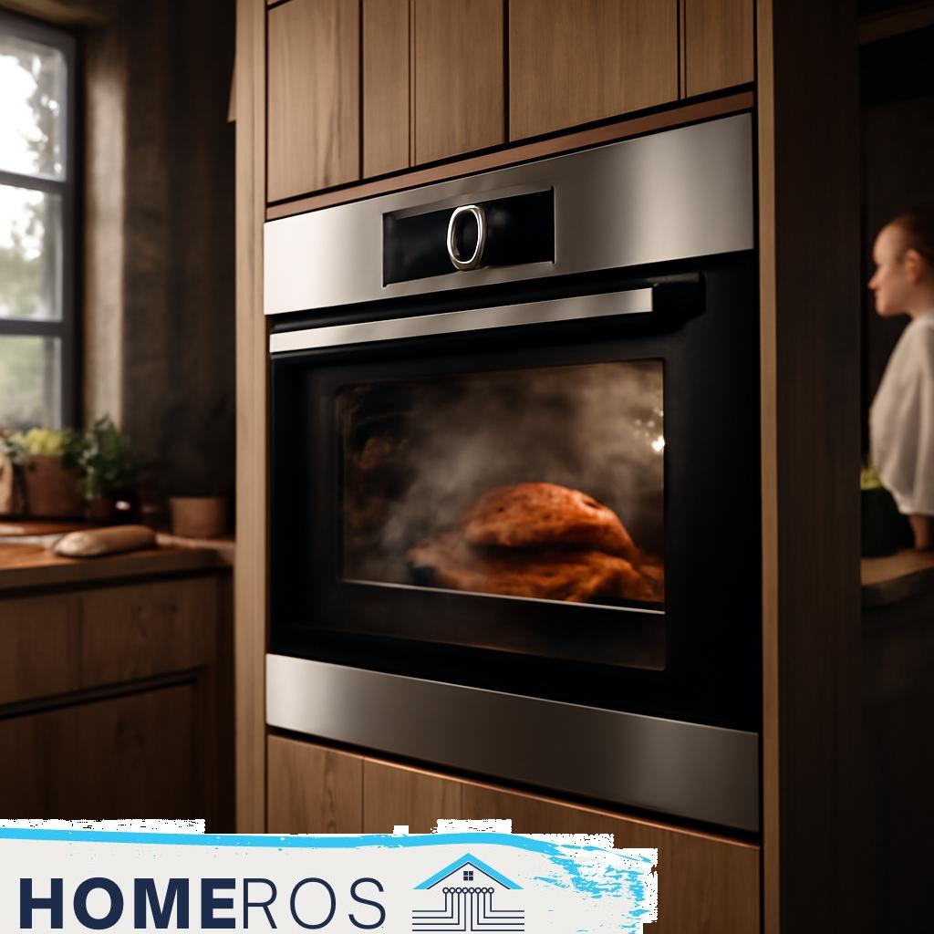 ALT Text: Moderner Dampfbackofen im Haushalt mit digitalem Display und Edelstahl-Design.
