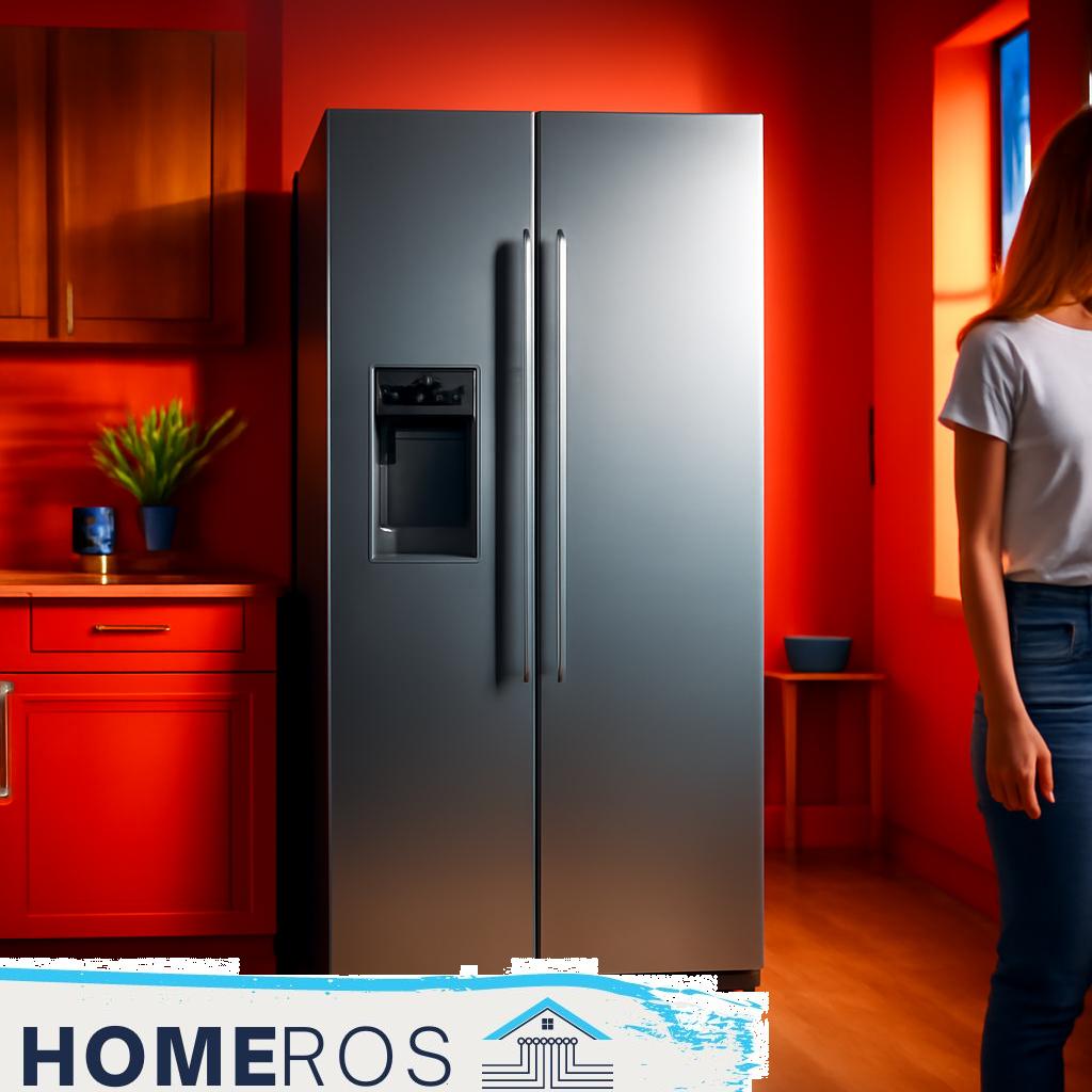Side by side Kühlschrank in moderner Küche – geräumiger Haushalt-Kühlschrank mit zwei Türen und integriertem Eiswürfelspender