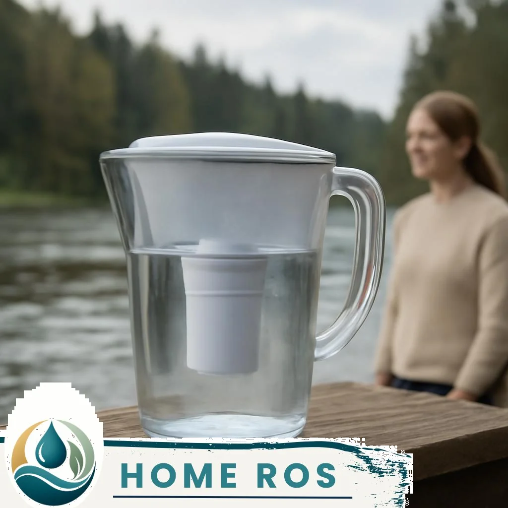 Wasserfilterkanne mit eingesetztem Filter auf Küchentisch